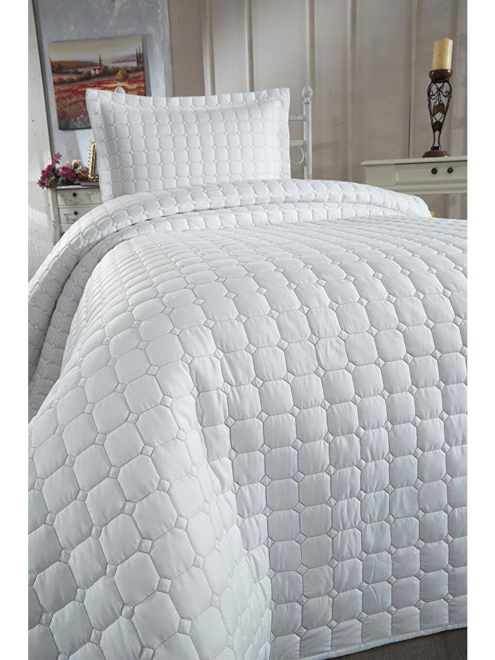 Ekru Estiva Tek Kişilik Yatak Örtüsü Krem-3