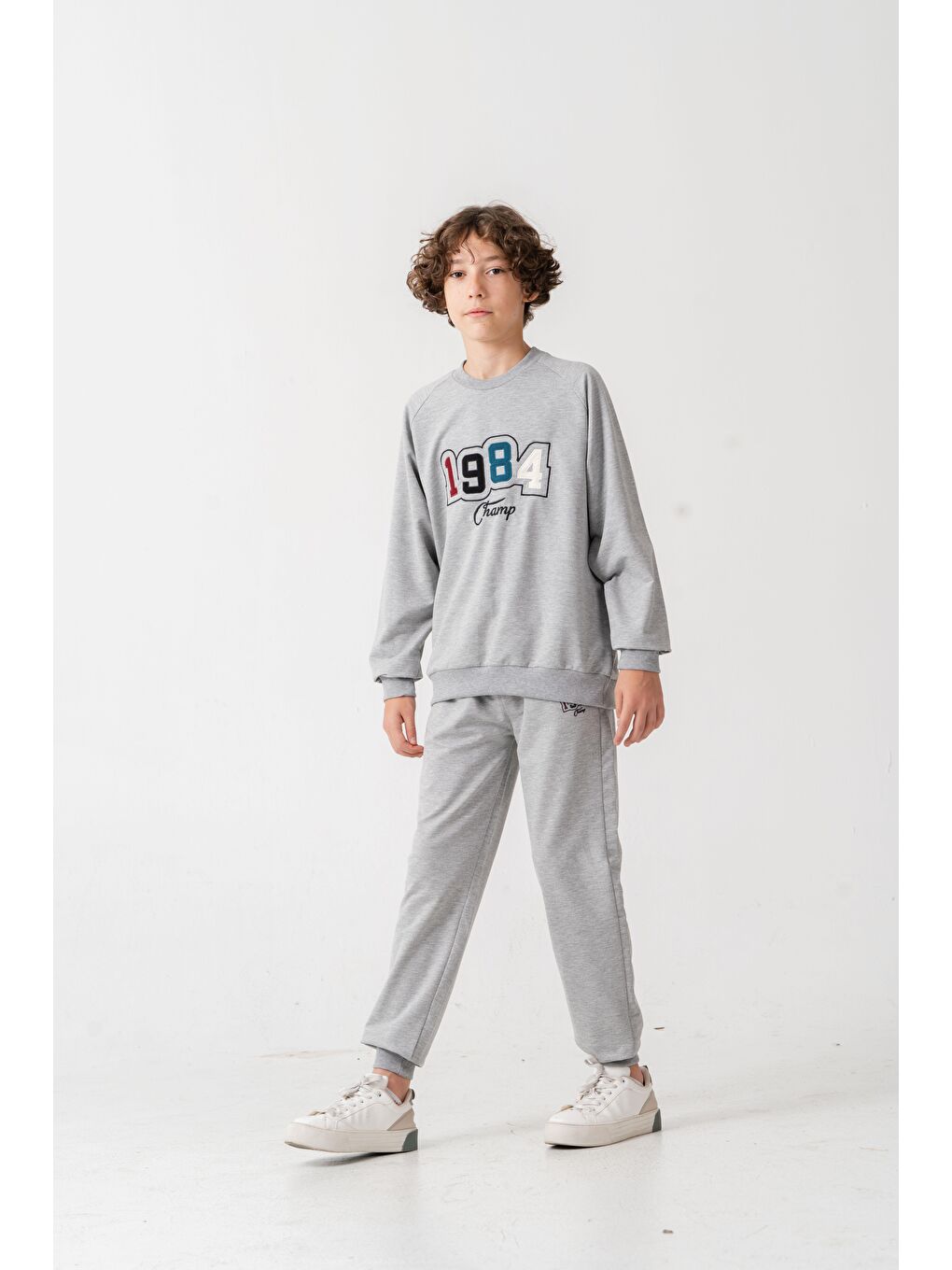 Gri 1984 Champ Aplike Nakışlı Baskılı Erkek Çocuk Alt Üst Eşofman Takımı-3