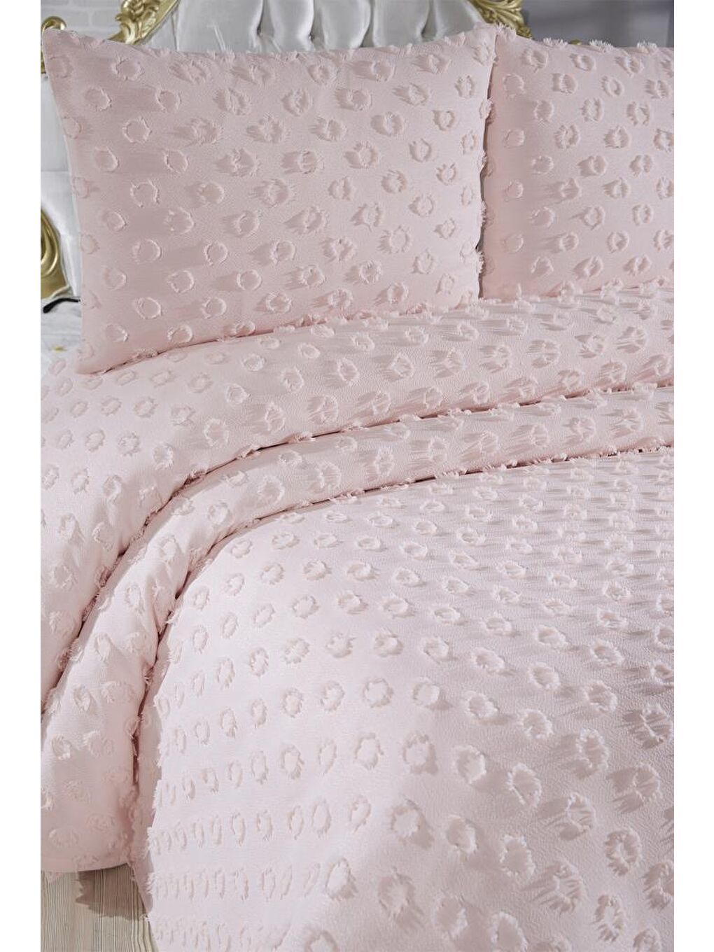 Pembe Konik 3 Parça Çift Kişilik Pike Takımı Pudra-2