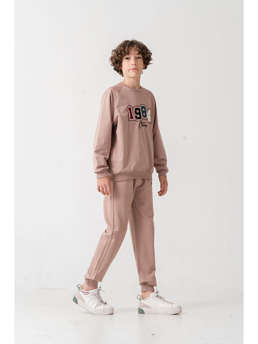 Bej 1984 Champ Aplike Nakışlı Baskılı Erkek Çocuk Alt Üst Eşofman Takımı-2