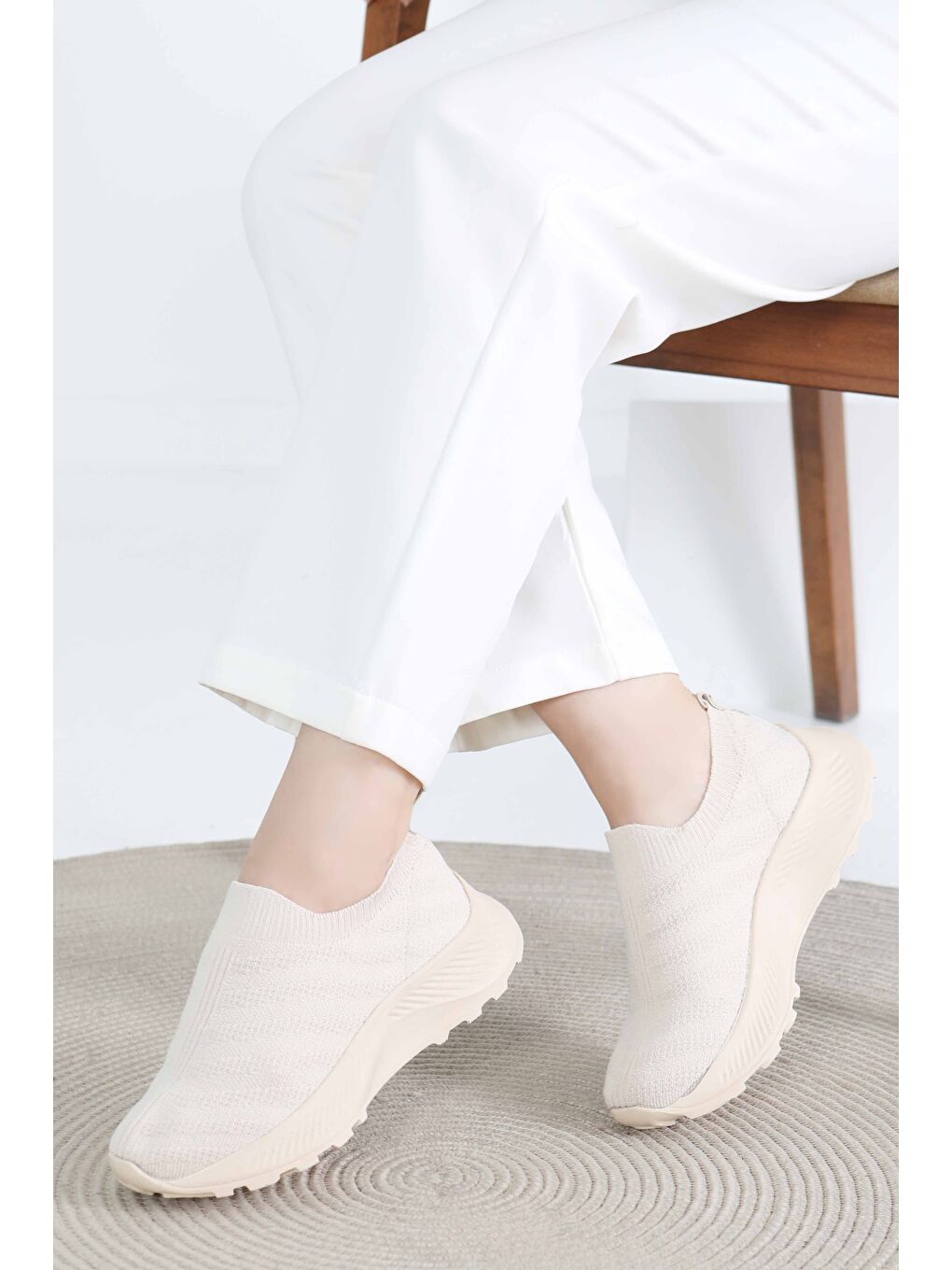 Kadın Bej Triko Ayakkabı - 27391-1