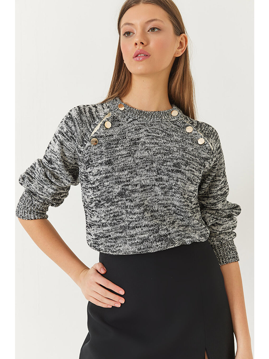 Lila Kadın Patlı Reglanlı Triko Kazak