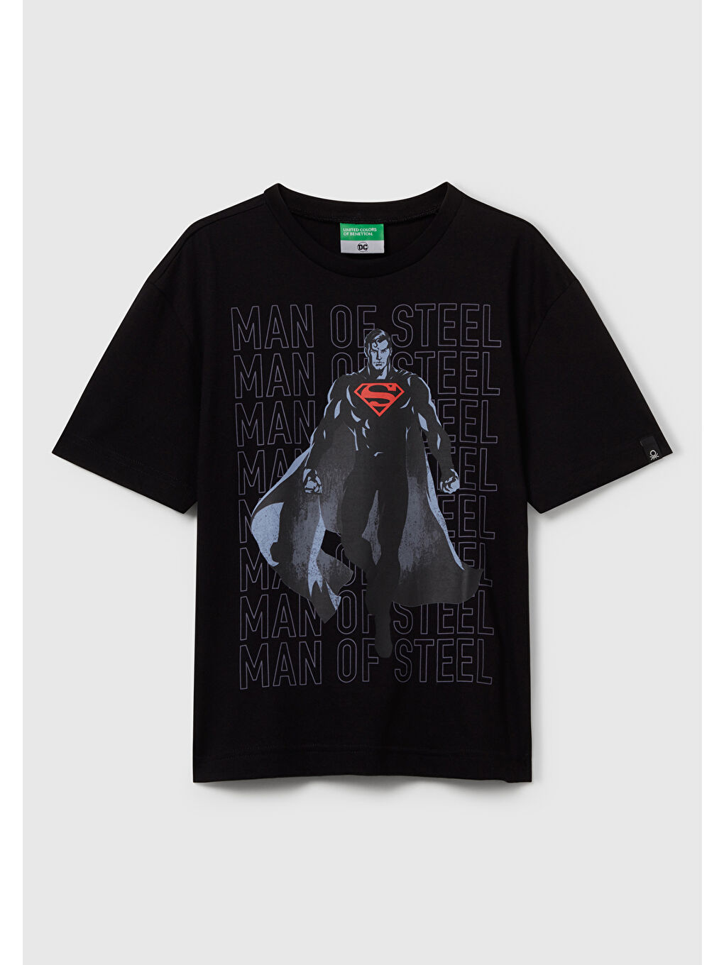 Erkek Çocuk Siyah Superman Baskılı Logo Etiketli T-shirt