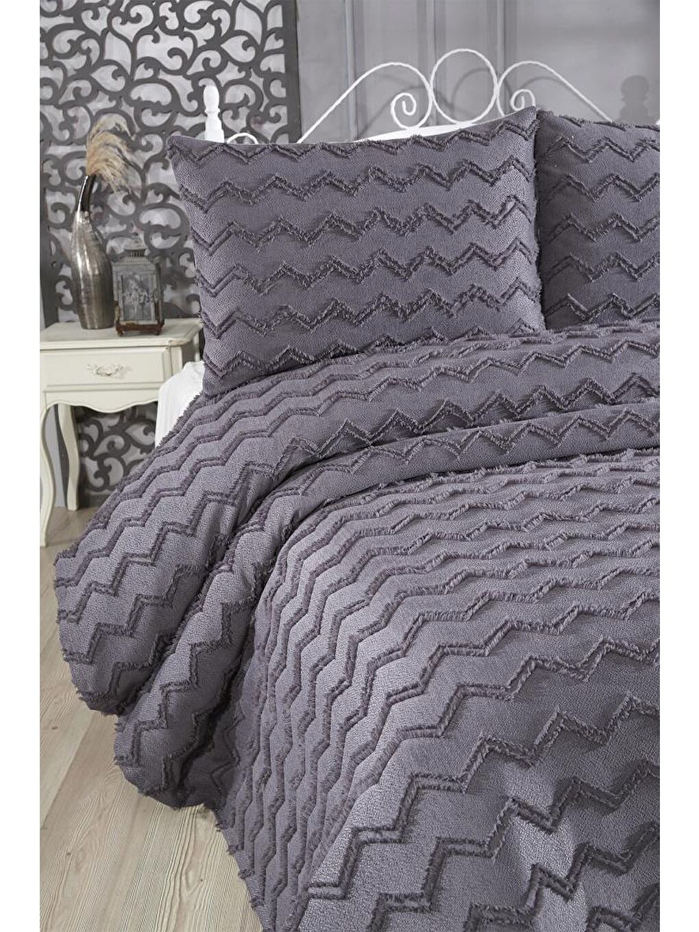 Lumpa 3 Parça Çift Kişilik Pike Takımı Antrasit-1