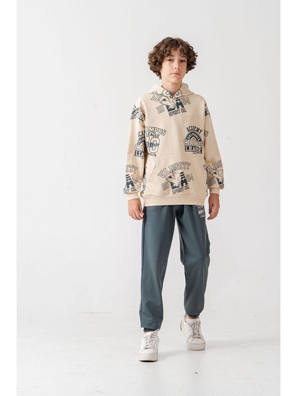 Gri Academy California Champ League Since 1979 Baskılı Erkek Çocuk Alt Üst Eşofman Takımı-1