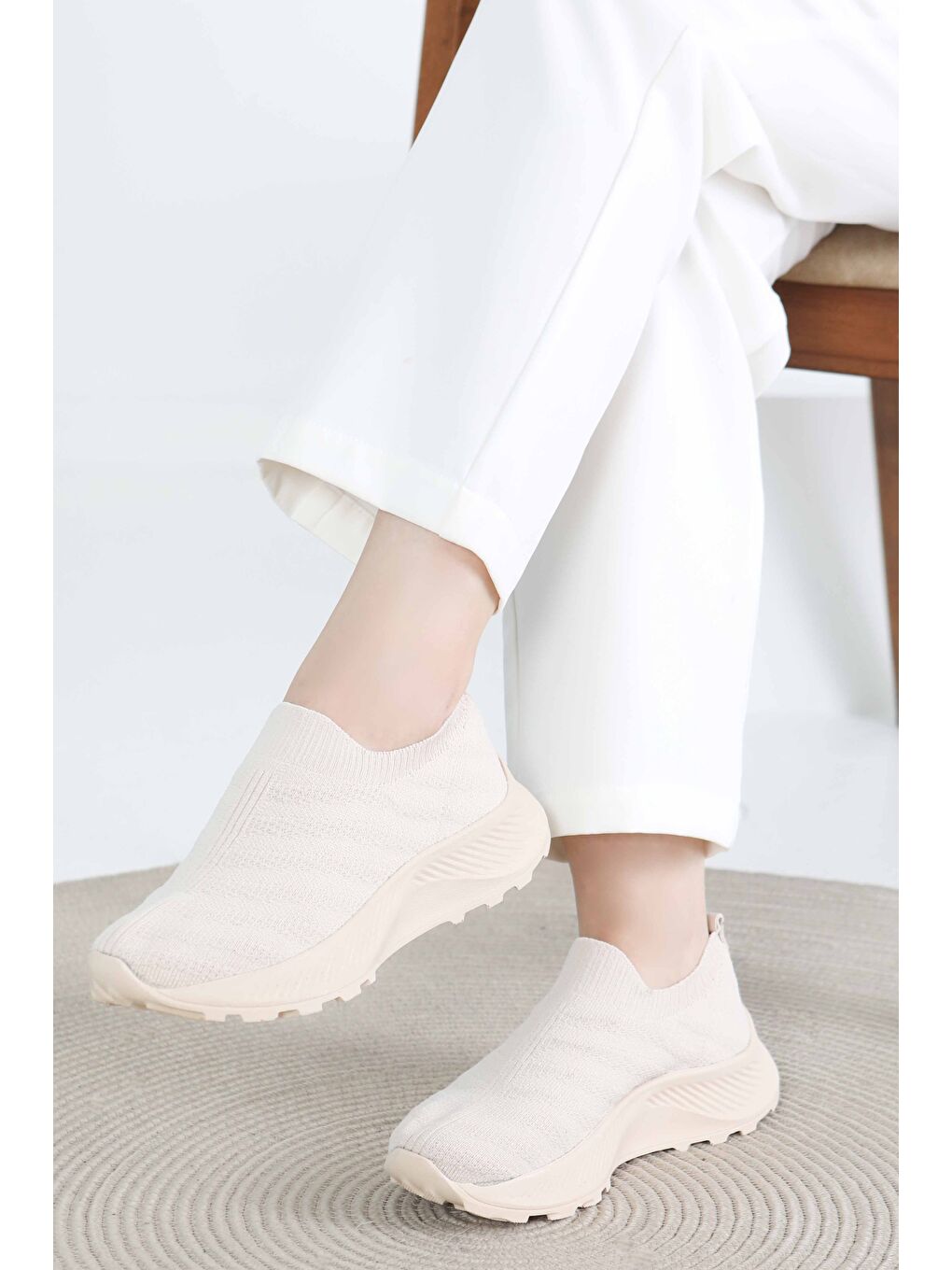 Kadın Bej Triko Ayakkabı - 27391-2