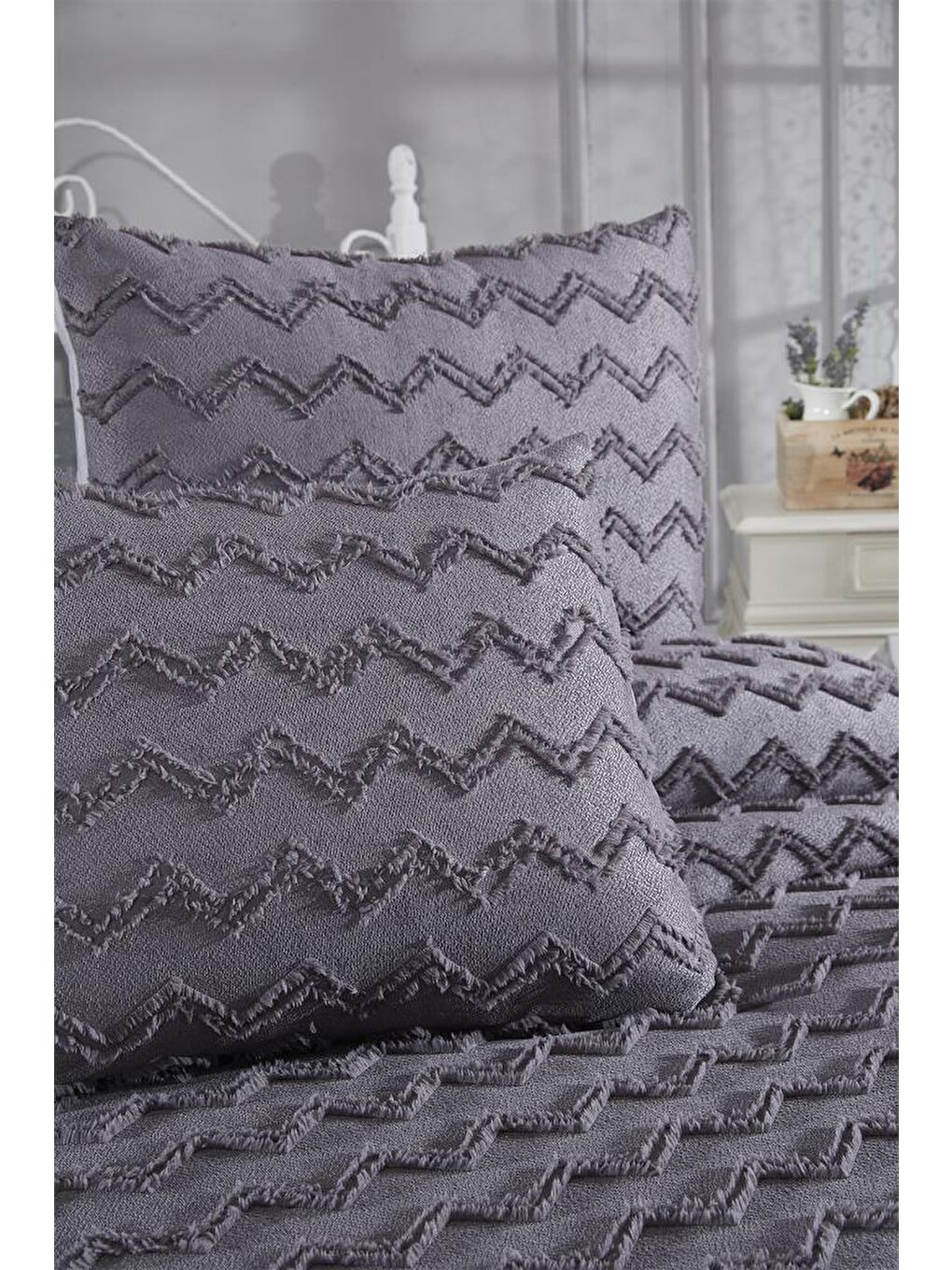 Lumpa 3 Parça Çift Kişilik Pike Takımı Antrasit-3