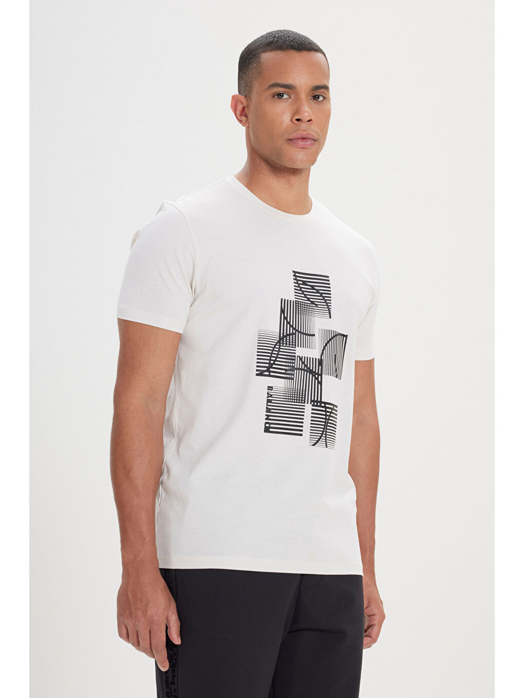 Erkek Açık Gri Standart Fit Normal Kesim %100 Pamuk Baskılı Bisiklet Yaka Tişört-2