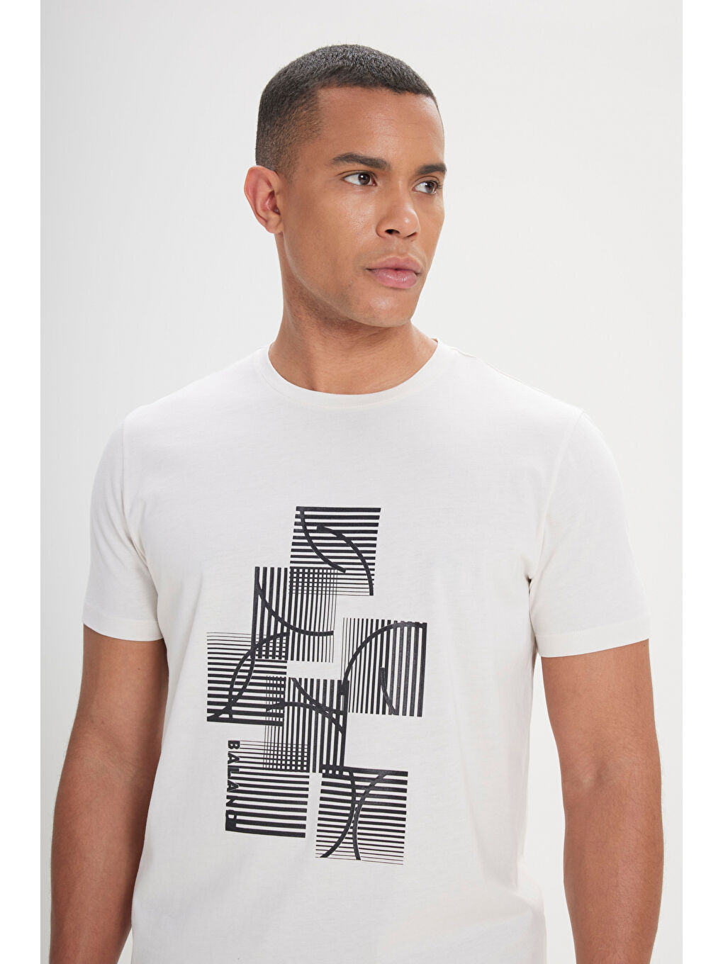 Erkek Açık Gri Standart Fit Normal Kesim %100 Pamuk Baskılı Bisiklet Yaka Tişört-3