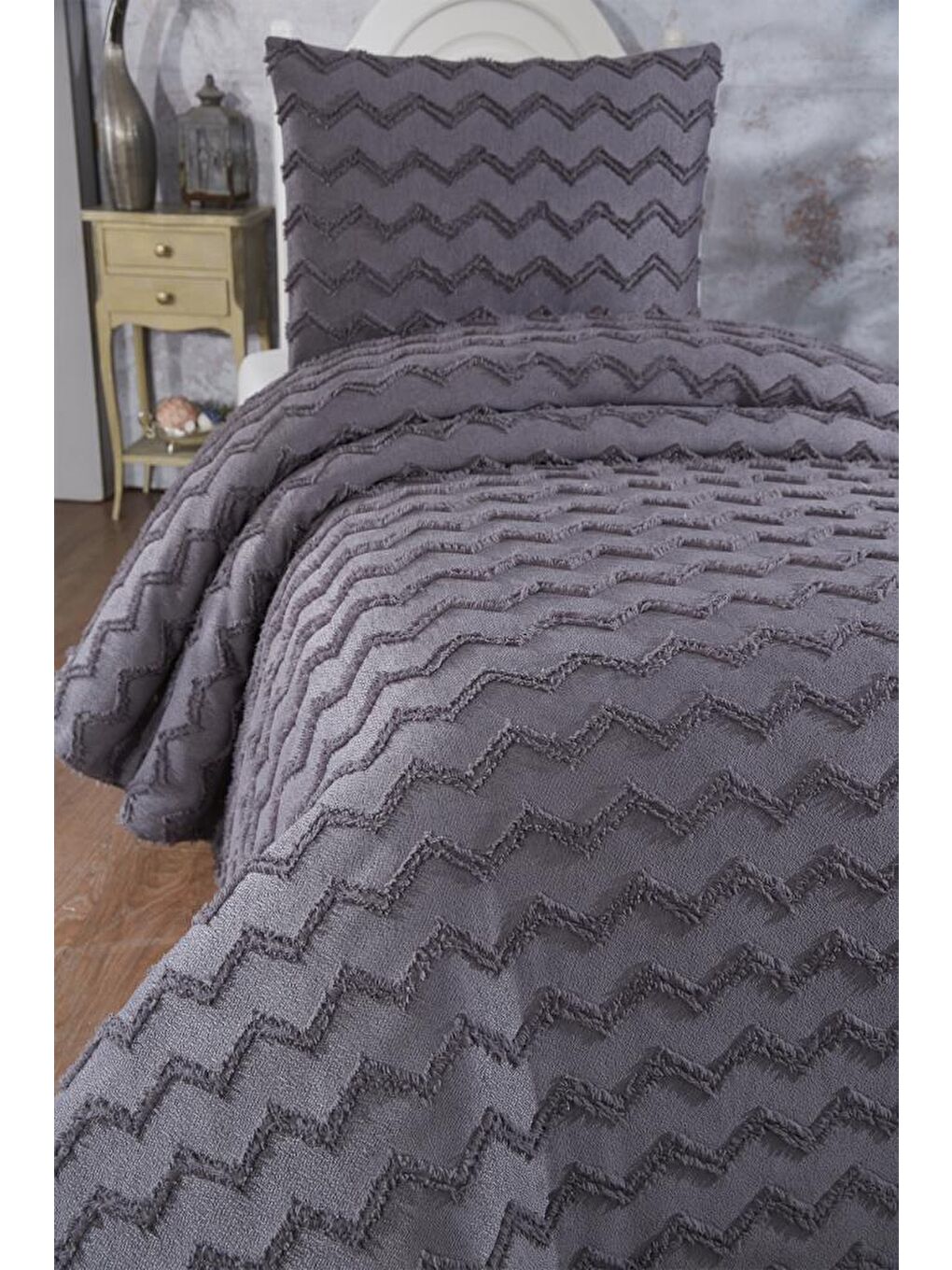 Lumpa 2 Parça Tek Kişilik Pike Takımı Antrasit-5