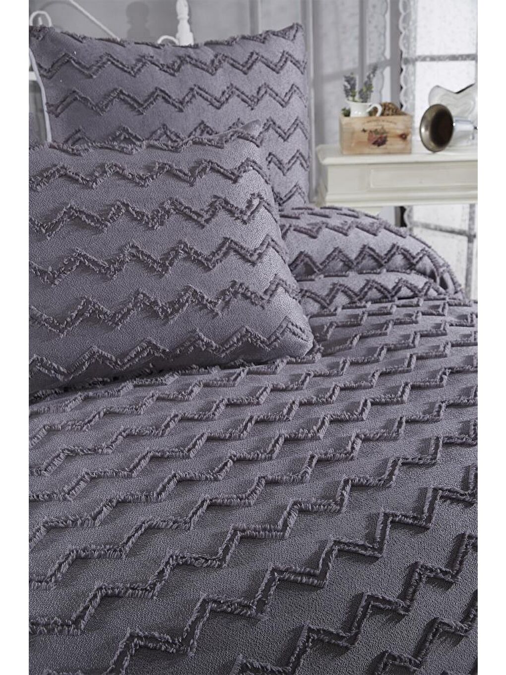 Lumpa 3 Parça Çift Kişilik Pike Takımı Antrasit-4