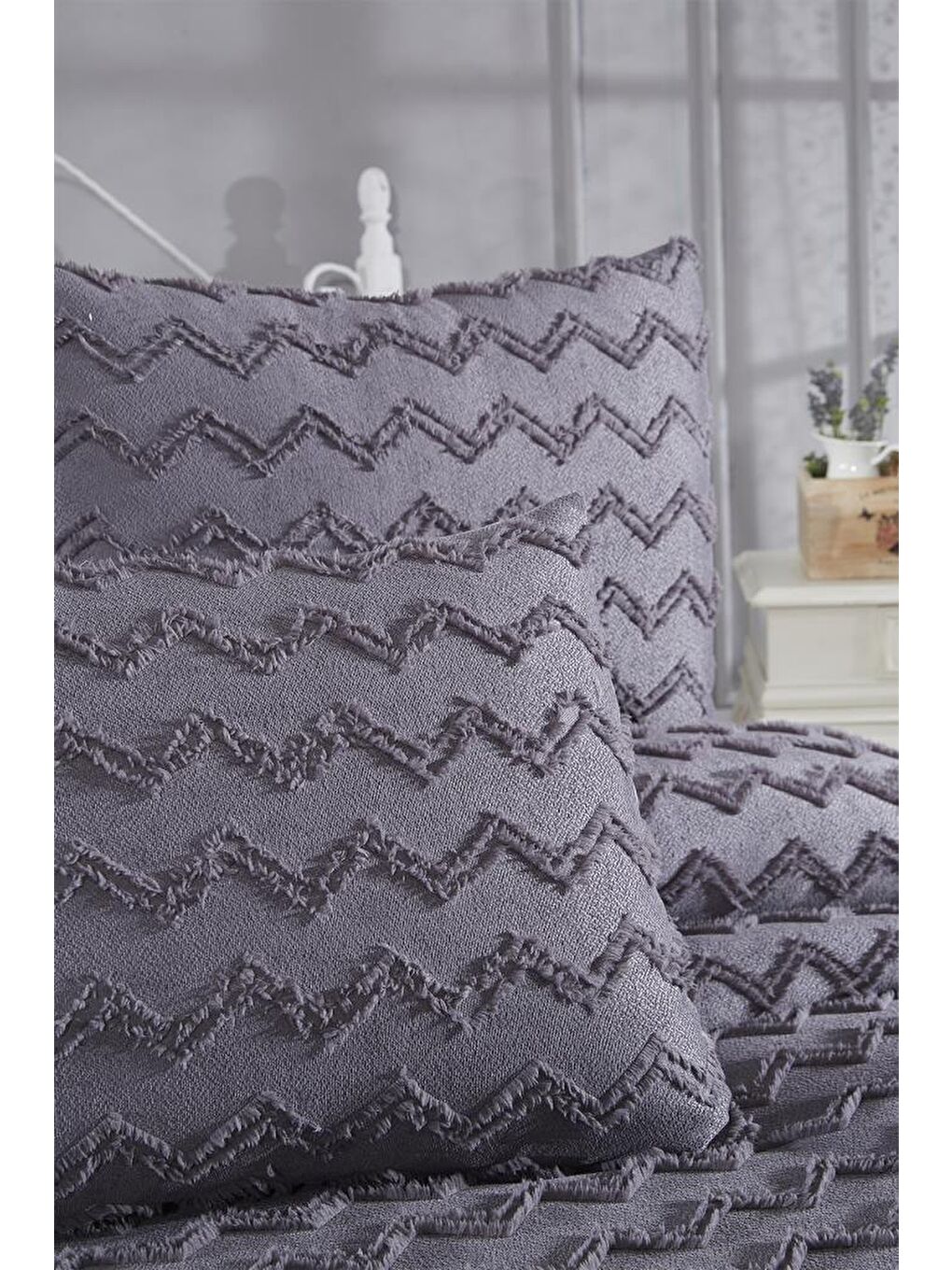 Lumpa 3 Parça Çift Kişilik Pike Takımı Antrasit-5