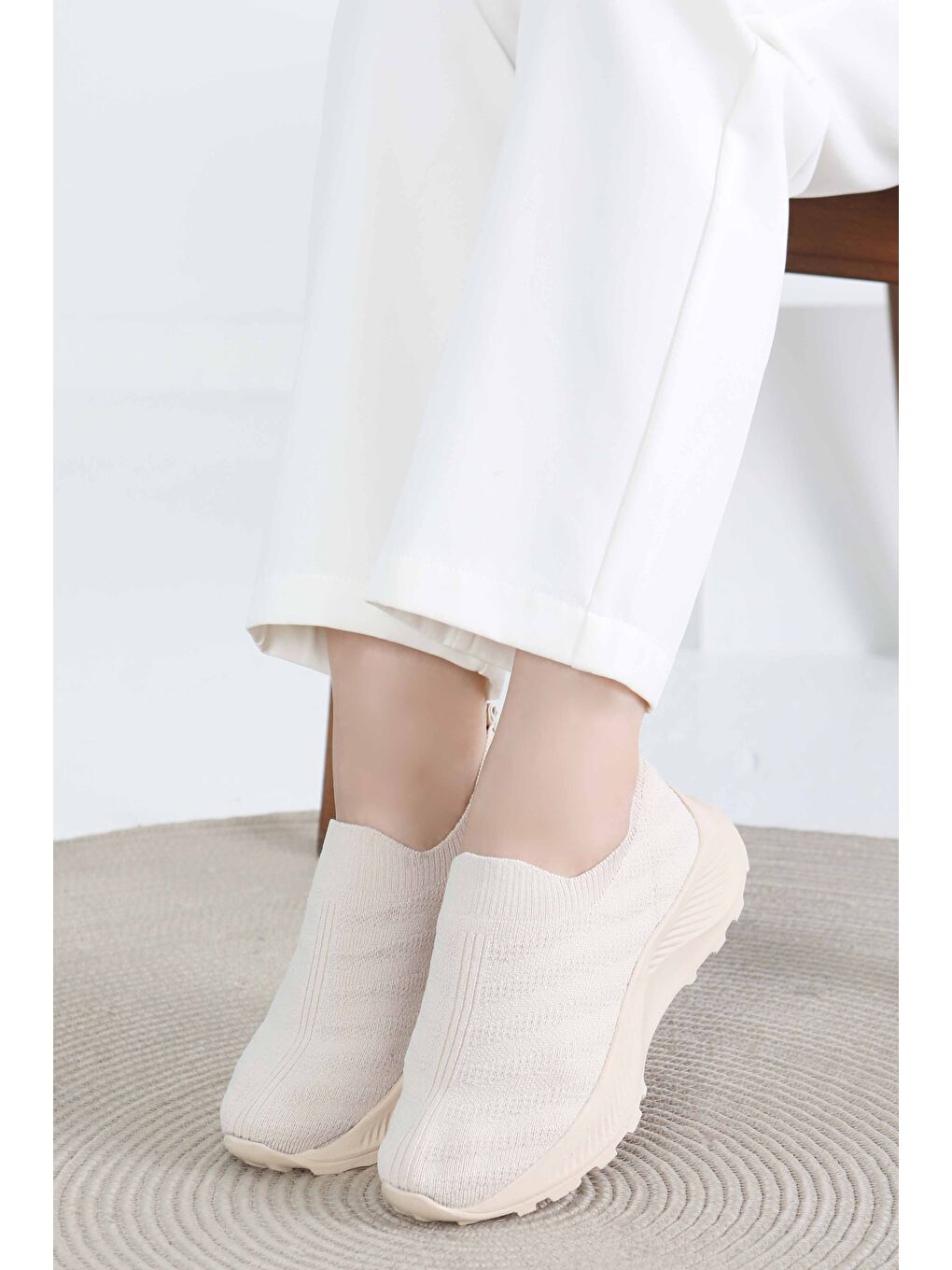 Kadın Bej Triko Ayakkabı - 27391-4