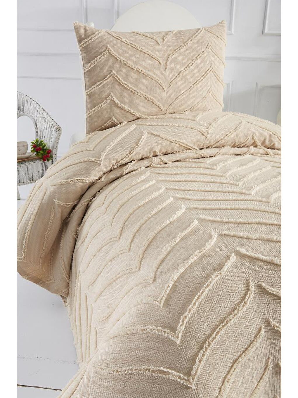 Sementina 2 Parça Tek Kişilik Pike Takımı Bej-2