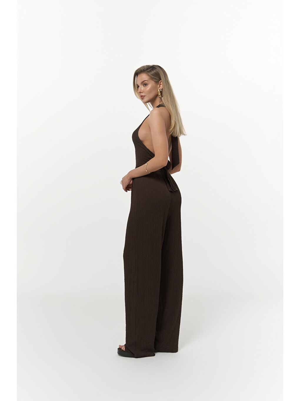 Kahverengi Ayshe Bağlamalı Kahve Crop Pantolon Takım-3