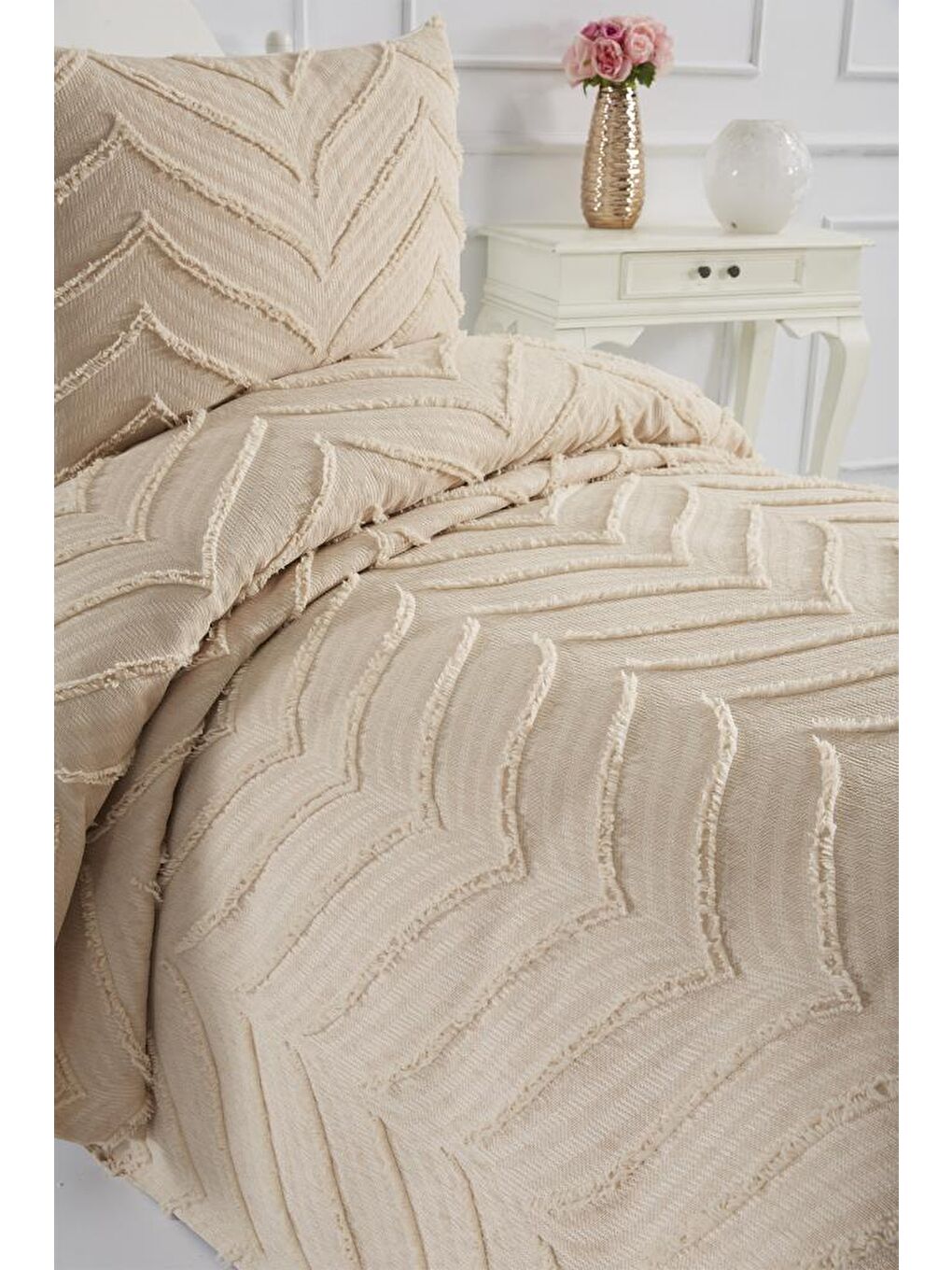 Sementina 2 Parça Tek Kişilik Pike Takımı Bej-4