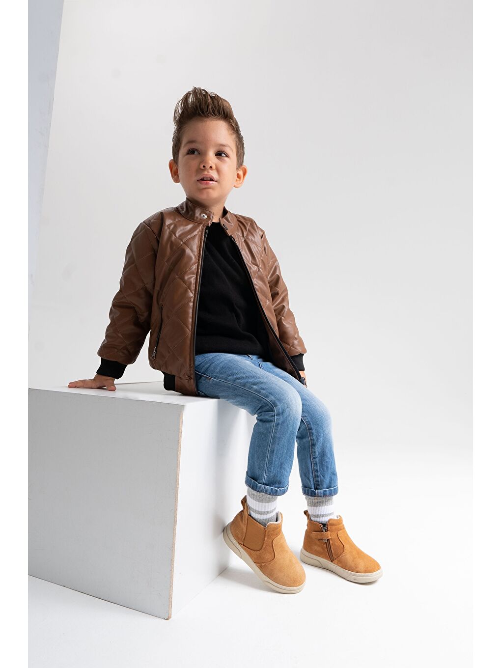 Bej Erkek Çocuk Kum Hakiki Deri Suya Dayanıklı Günlük Bot