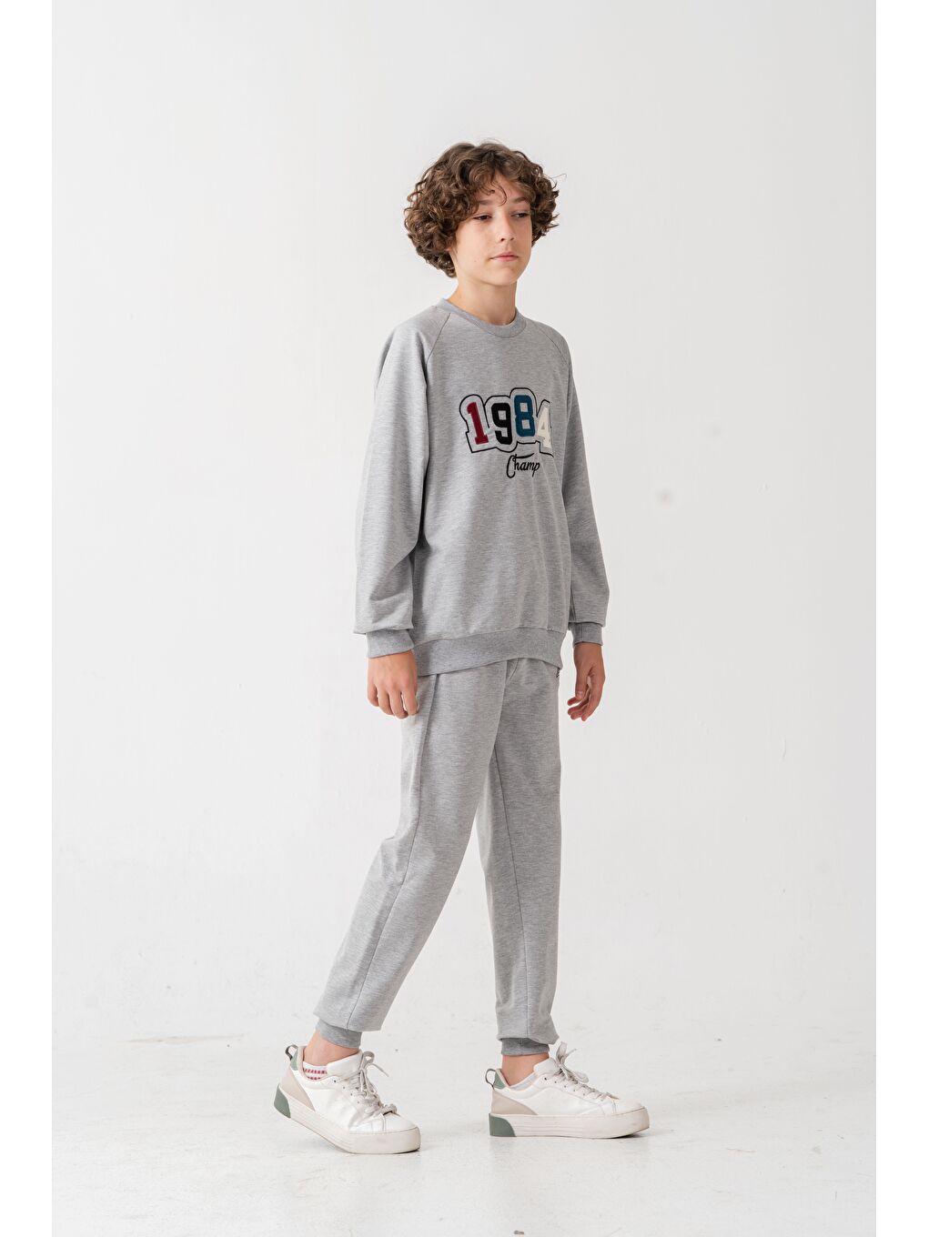 Gri 1984 Champ Aplike Nakışlı Baskılı Erkek Çocuk Alt Üst Eşofman Takımı-4