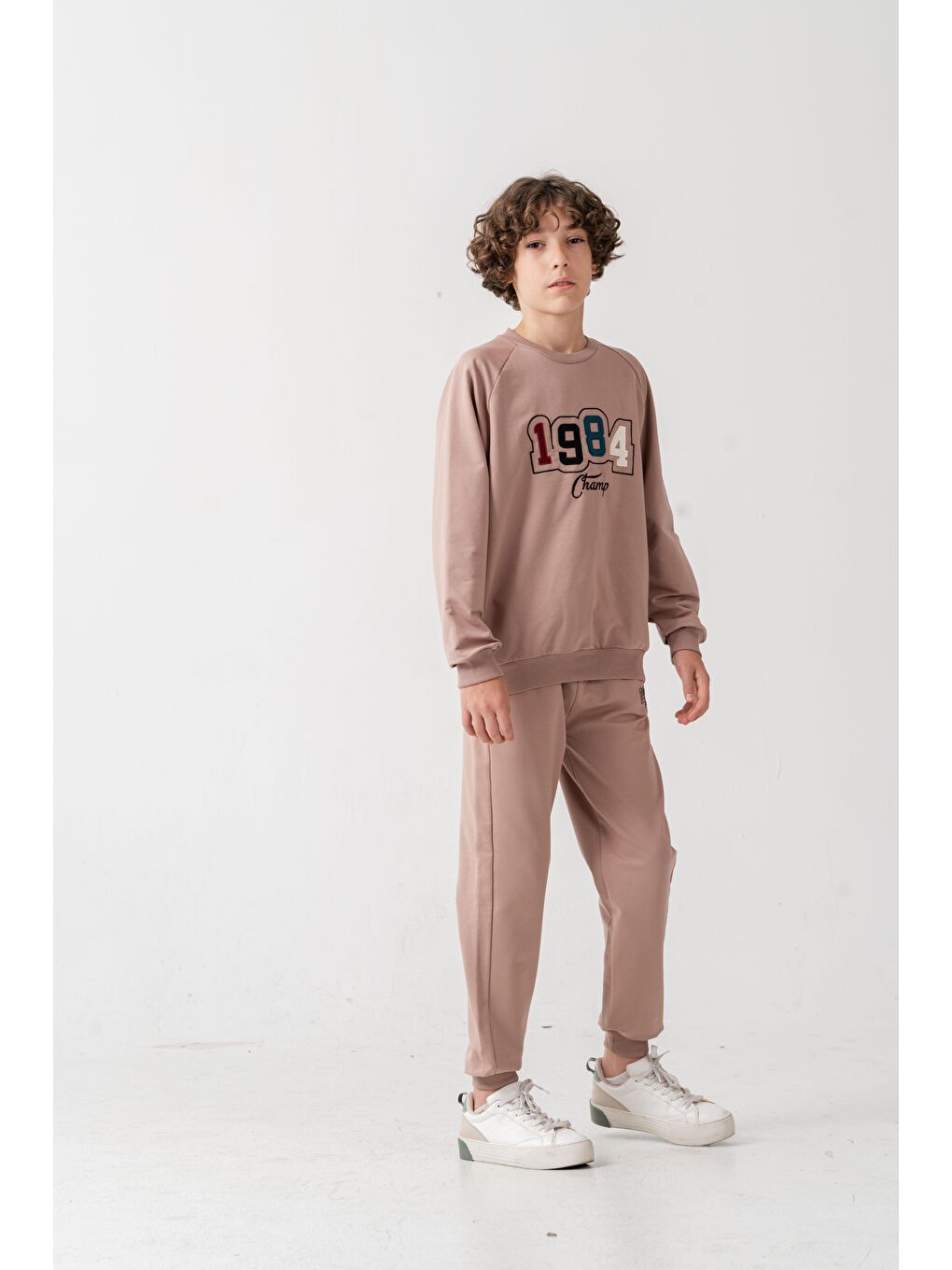 Bej 1984 Champ Aplike Nakışlı Baskılı Erkek Çocuk Alt Üst Eşofman Takımı-3