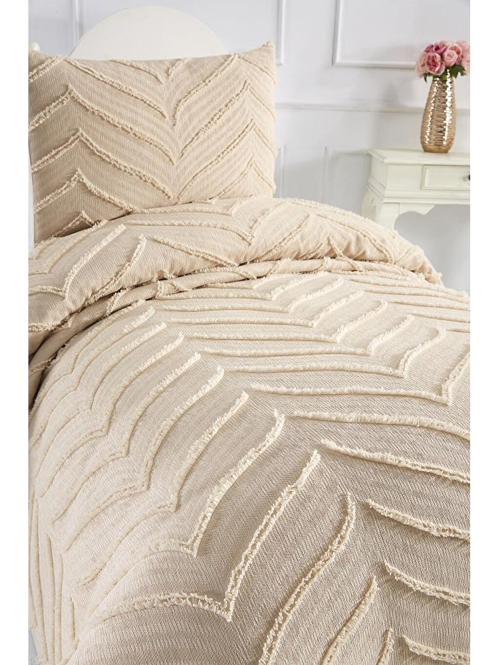 Sementina 2 Parça Tek Kişilik Pike Takımı Bej-5