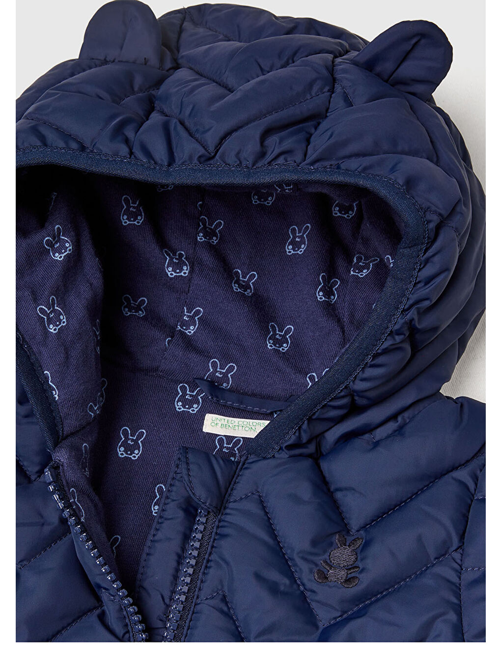 Bebek Lacivert Zikzak Dikişli Tavşan Kulak Kapüşonlu Mevsimlik İnce Mont-2