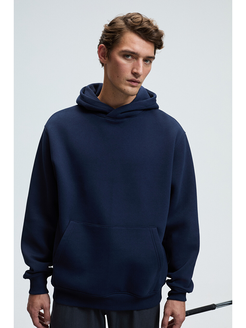 Amos Erkek Yumuşak Kumaşlı 3 İplik Oversize Kapüşonlu Kanguru Cepli Lacivert Sweatshirt