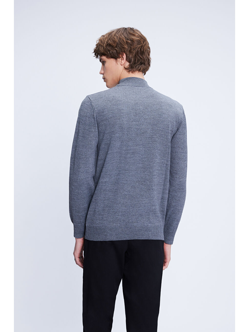 Gri Regular Fit Düz Yarım Balıkçı Yaka Yünlü Triko Kazak-4