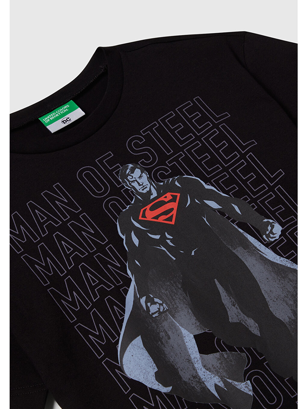Erkek Çocuk Siyah Superman Baskılı Logo Etiketli T-shirt-2