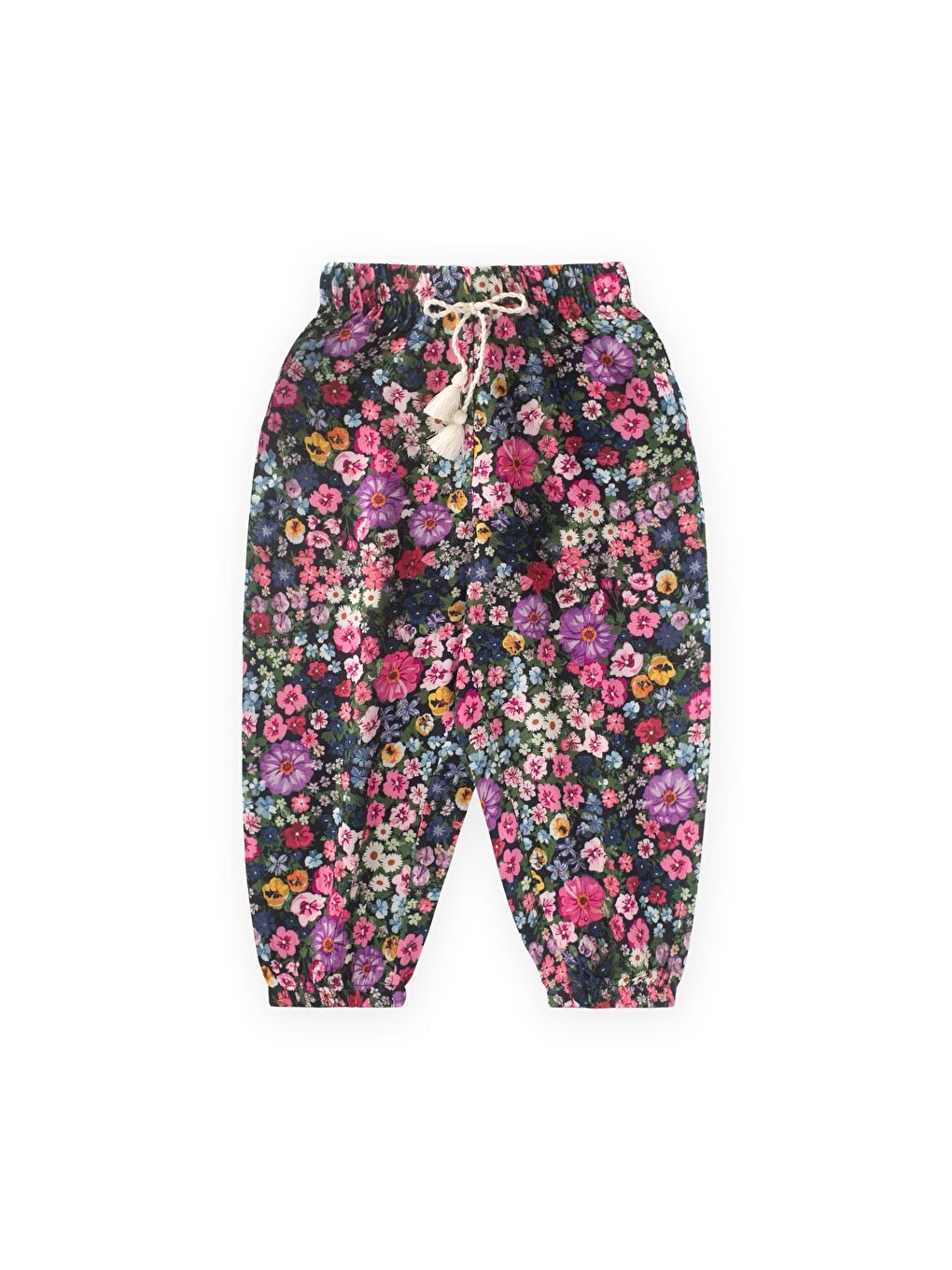 Mor Desenli Viskon Şalvar 2-10 Yaş Çiçek Desenli