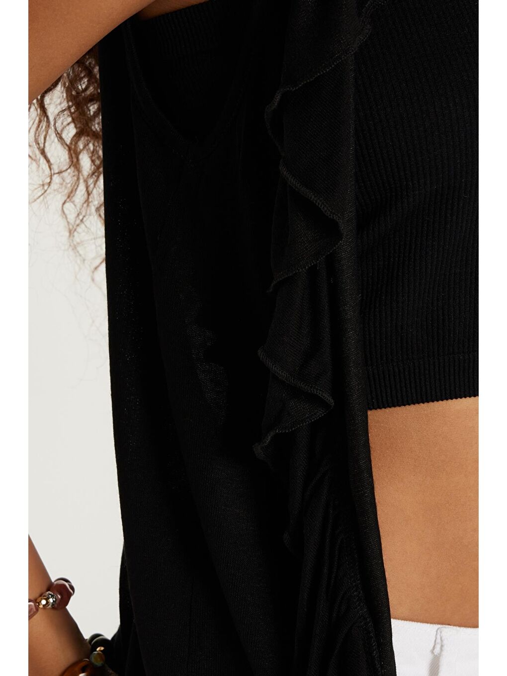 Kadın Slim Fit Dar Kesim Sıfır Kollu V Yaka Siyah Hırka-2