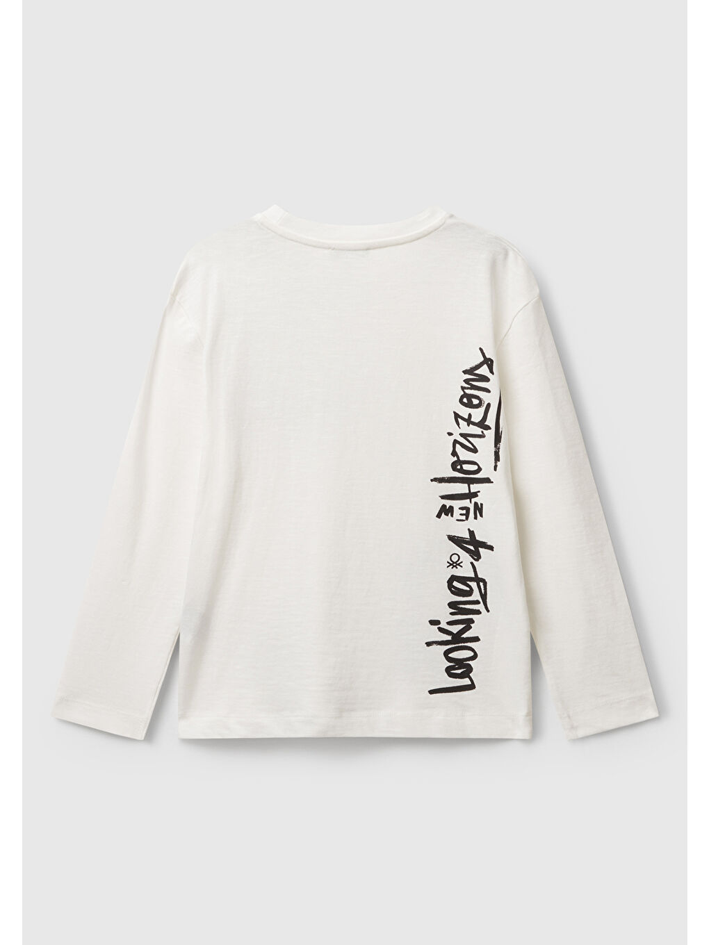 Erkek Çocuk Ekru Önü ve Arkası Baskılı Bisiklet Yaka Uzun Kollu T-shirt-1