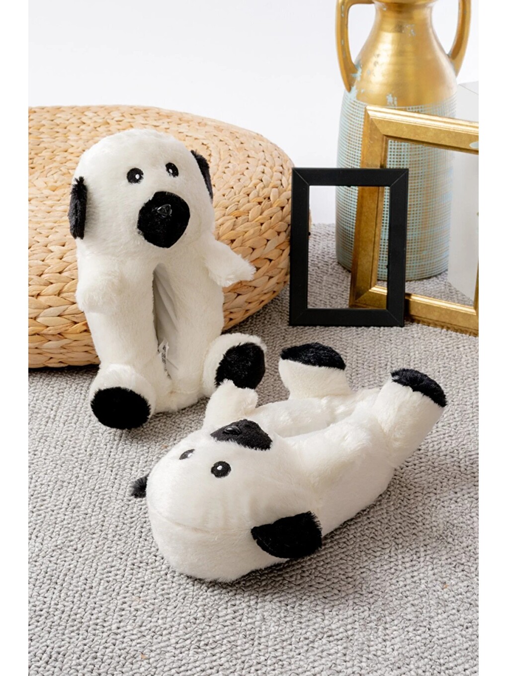 Beyaz Ayıcık Figürlü Pelüş Panduf Ev Pandufu Unisex