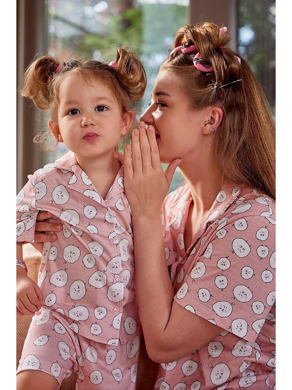 Pembe Kız Çocuk Düğmeli Kısa Kollu Pijama Takımı-2