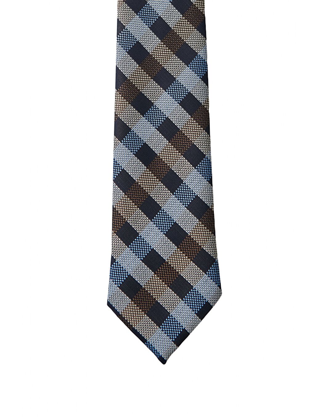 Erkek Lacivert-Kahverengi Desenli Nano Kravat-1