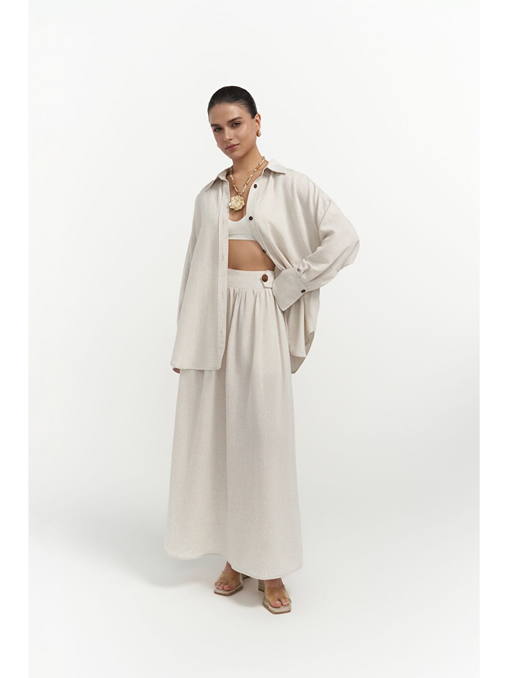 Ambra Bej Gömlek Etek Takım-4