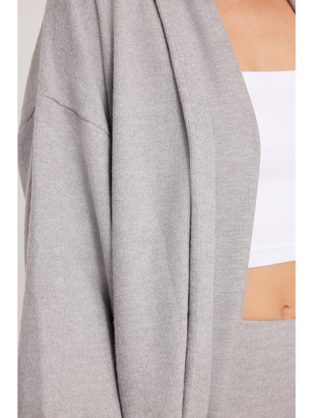 Kadın Relax Fit Rahat Kesim Uzun Triko Gri Hırka-2