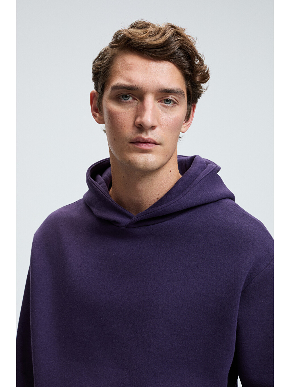 Amos Erkek Yumuşak Kumaşlı 3 İplik Oversize Kapüşonlu Kanguru Cepli Mor Sweatshirt-4