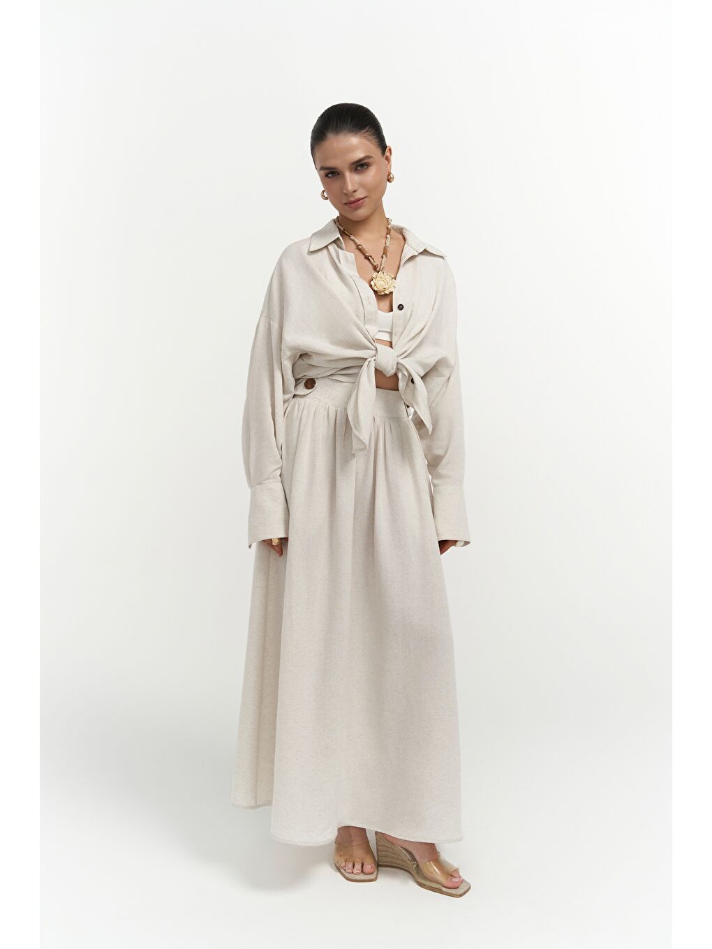 Ambra Bej Gömlek Etek Takım