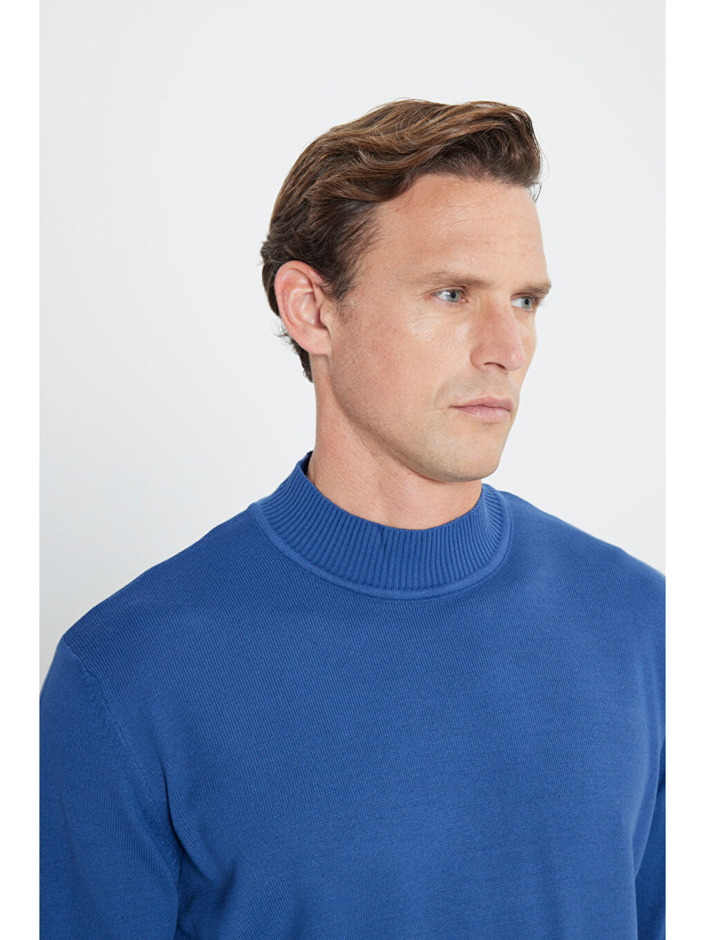 Erkek İndigo Tüylenme Yapmayan Anti-Pilling Standart Fit Yarım Balıkçı Yaka Triko Kazak-3