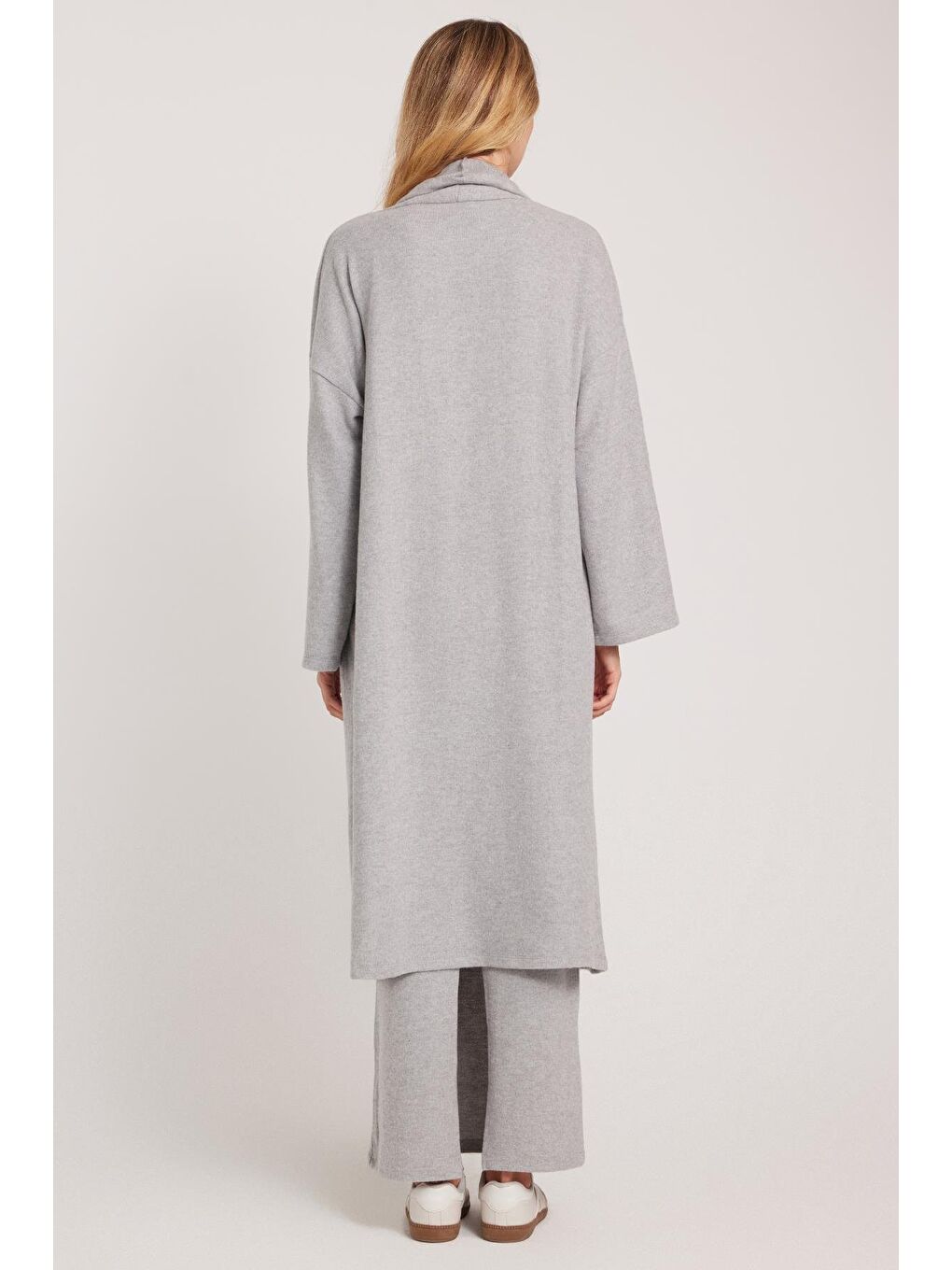 Kadın Relax Fit Rahat Kesim Uzun Triko Gri Hırka-6