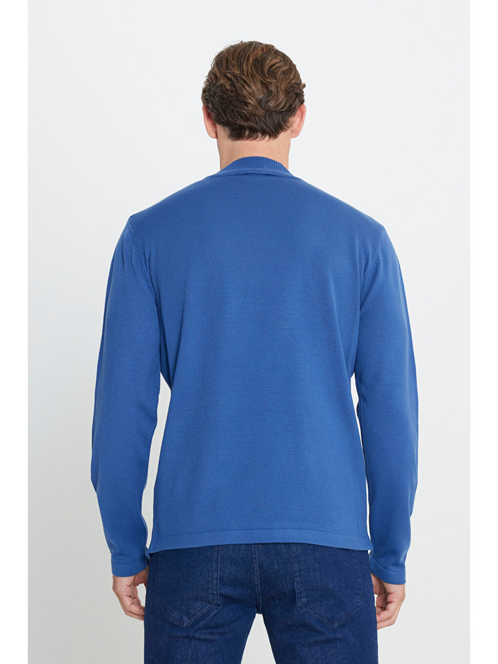 Erkek İndigo Tüylenme Yapmayan Anti-Pilling Standart Fit Yarım Balıkçı Yaka Triko Kazak-4