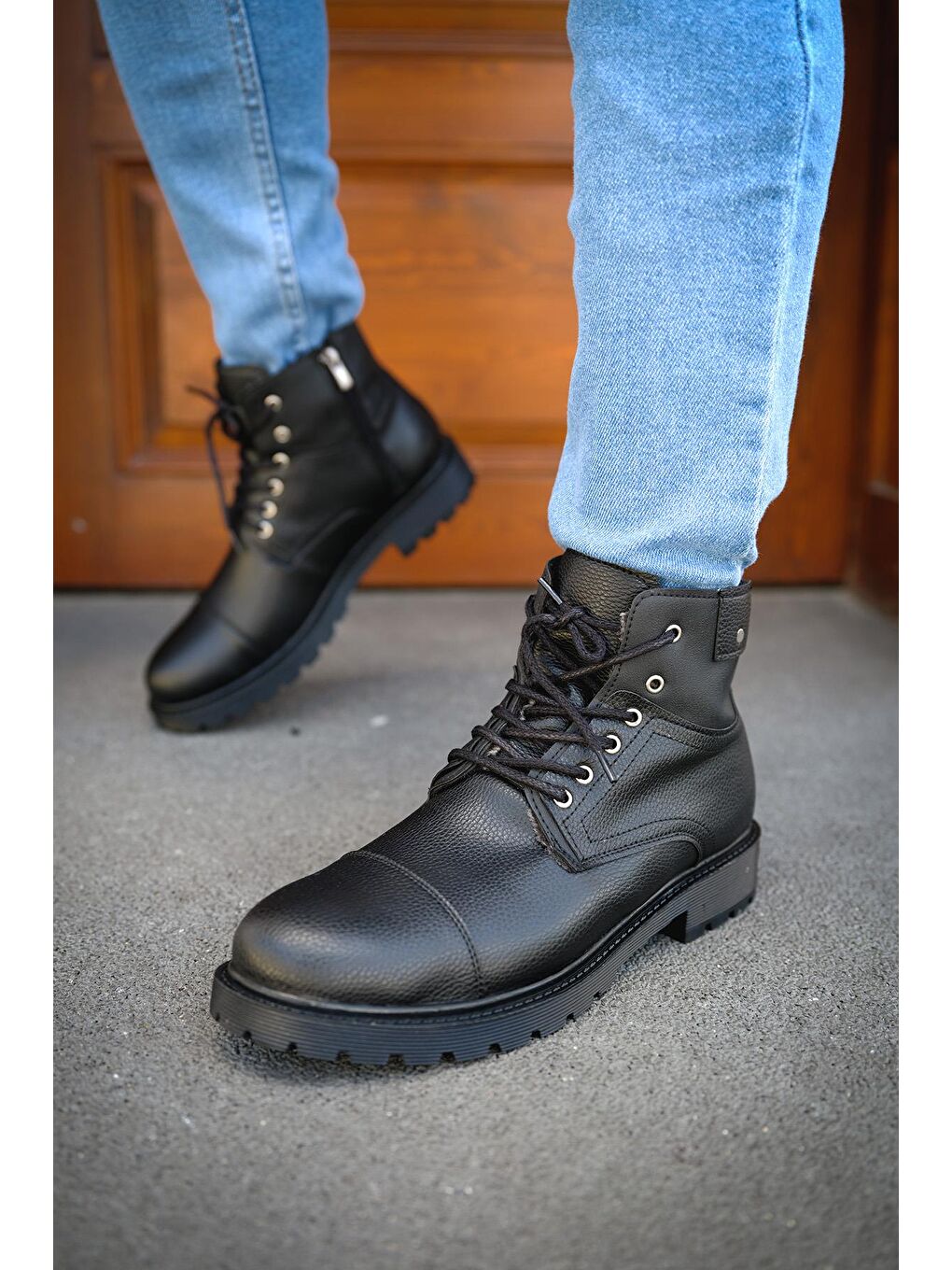 Siyah Ricca Fermuarlı Bağcıklı İçi Kürklü Erkek Bot-1