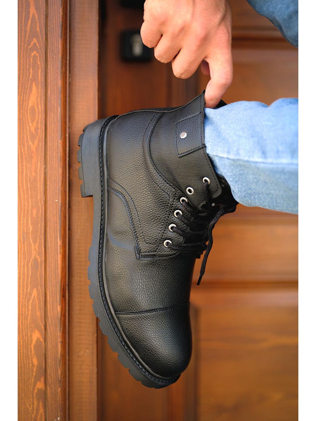 Siyah Ricca Fermuarlı Bağcıklı İçi Kürklü Erkek Bot-2