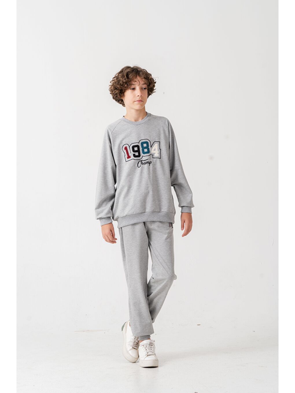 Gri 1984 Champ Aplike Nakışlı Baskılı Erkek Çocuk Alt Üst Eşofman Takımı-5