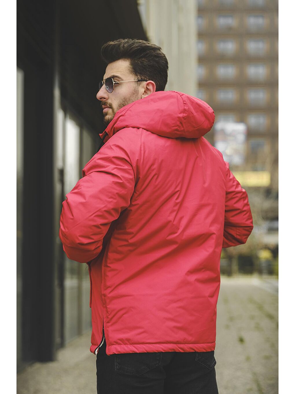 Kırmızı Kai Dar Kesim Kürklü Suya Dayanıklı Kanguru Mont-3