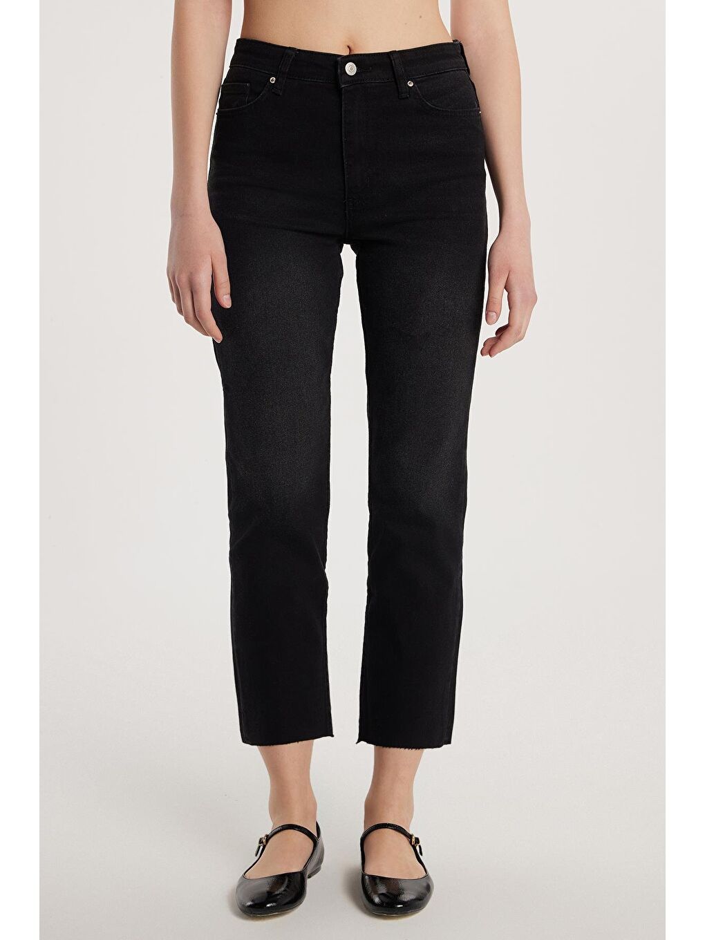 Gri Kadın Regular Fit Cepli Geniş Paça Füme Jean Jean Pantolon