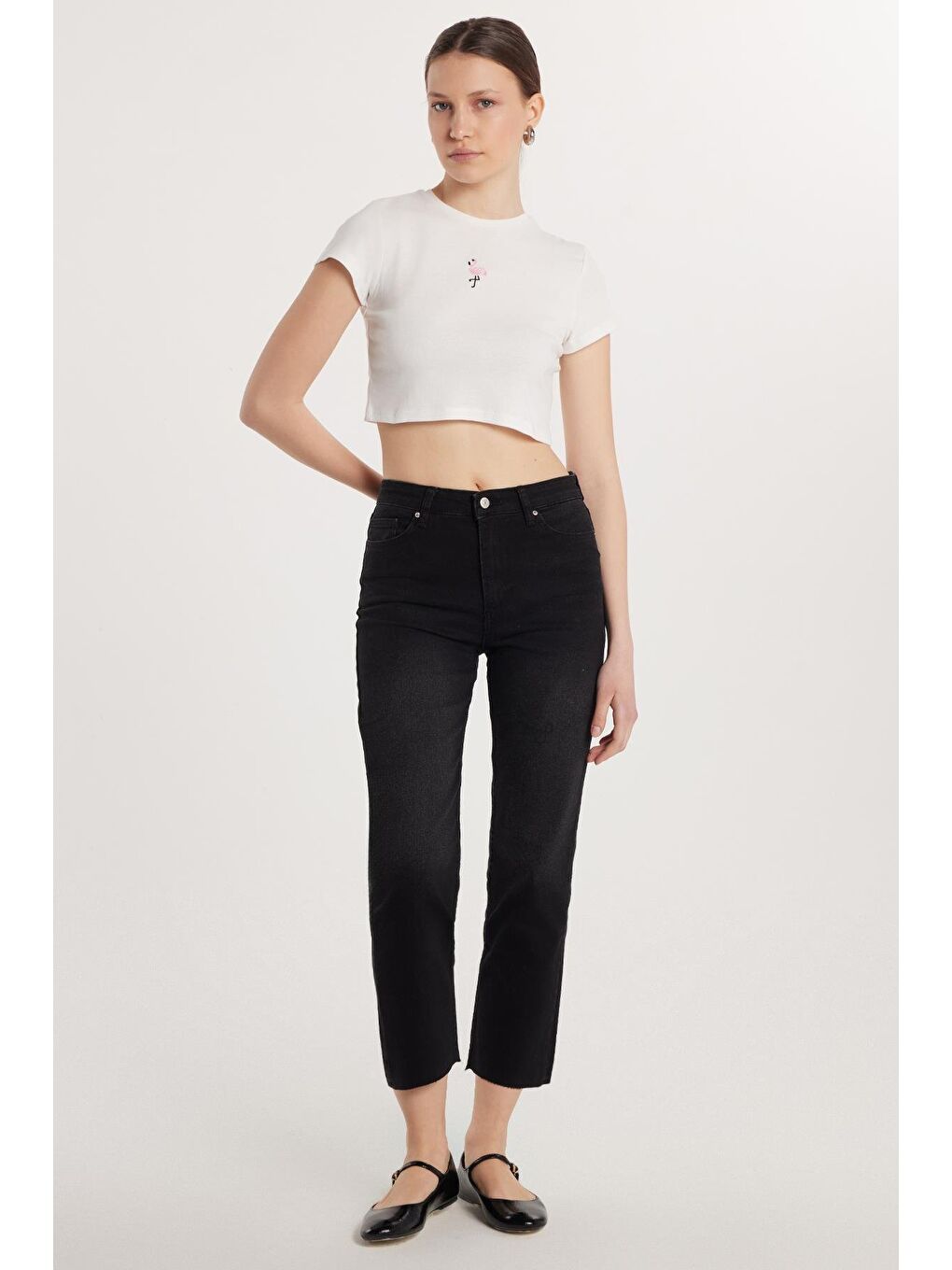 Gri Kadın Regular Fit Cepli Geniş Paça Füme Jean Jean Pantolon-1