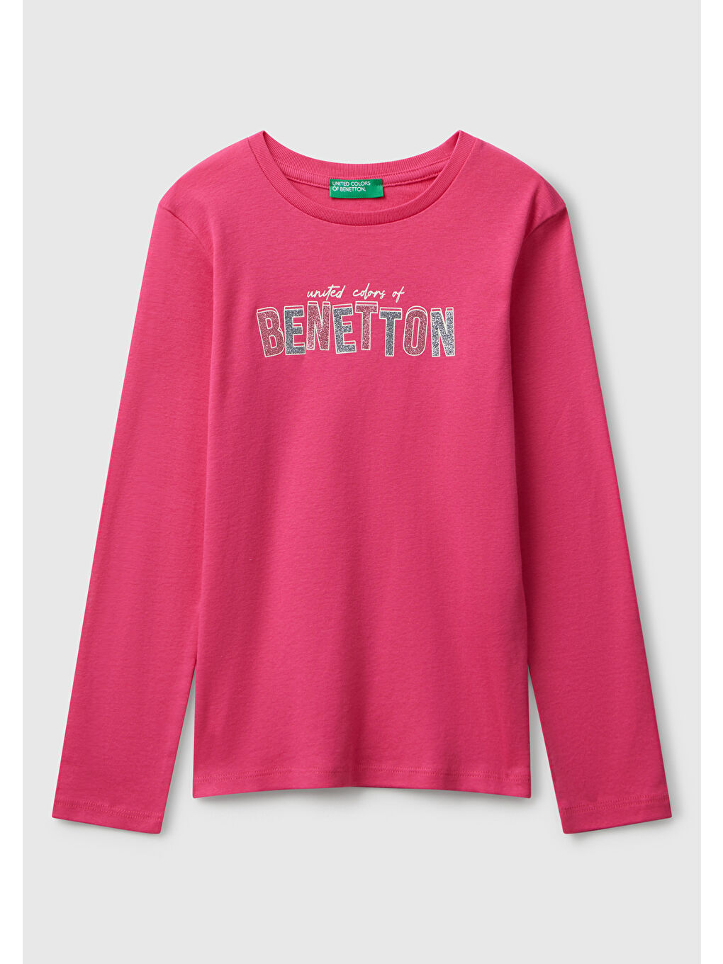 Kız Çocuk Pembe Parıltılı Logo Baskılı Regular Fit Uzun Kollu T-shirt