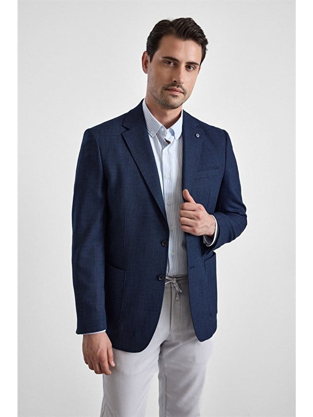 Lacivert Regular Mono Yaka Torba Cep 6 Drop Klasik Ceket-1