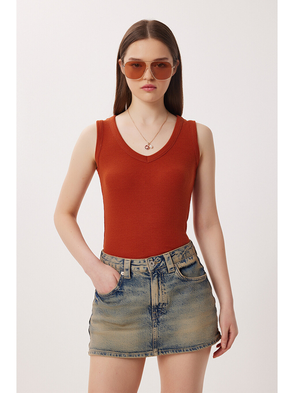 Lacivert 2’li Paket V Yaka Fitilli Örme Bluz LACİVERT KİREMİT LRN0028-2